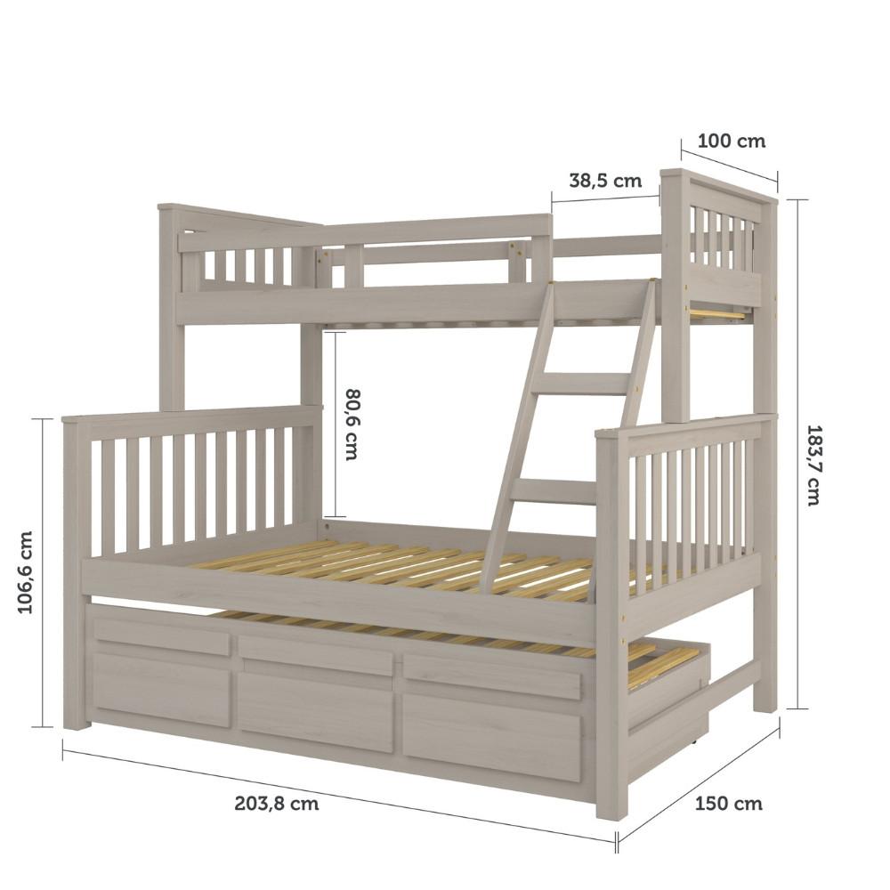 Treliche com Cama de Casal 3 Gavetas Madeira Maciça Saraiva - 4