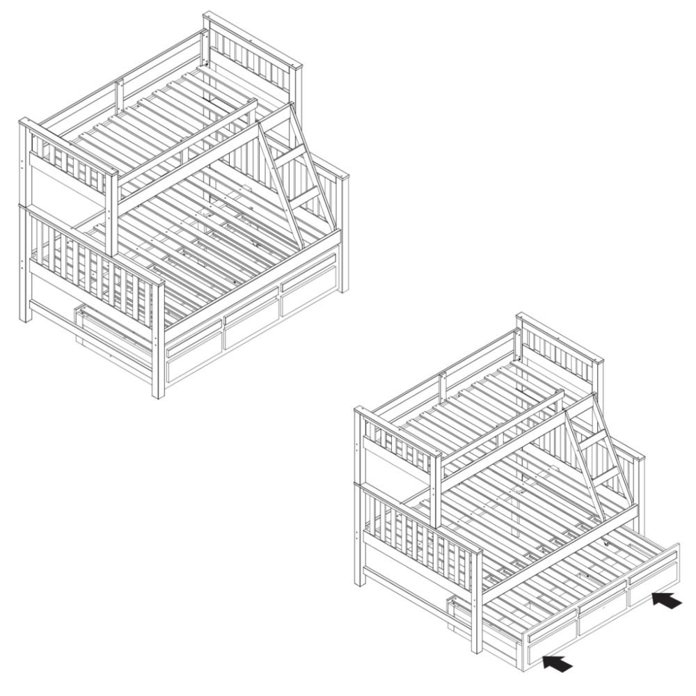 Treliche com Cama de Casal 3 Gavetas Madeira Maciça Saraiva - 3