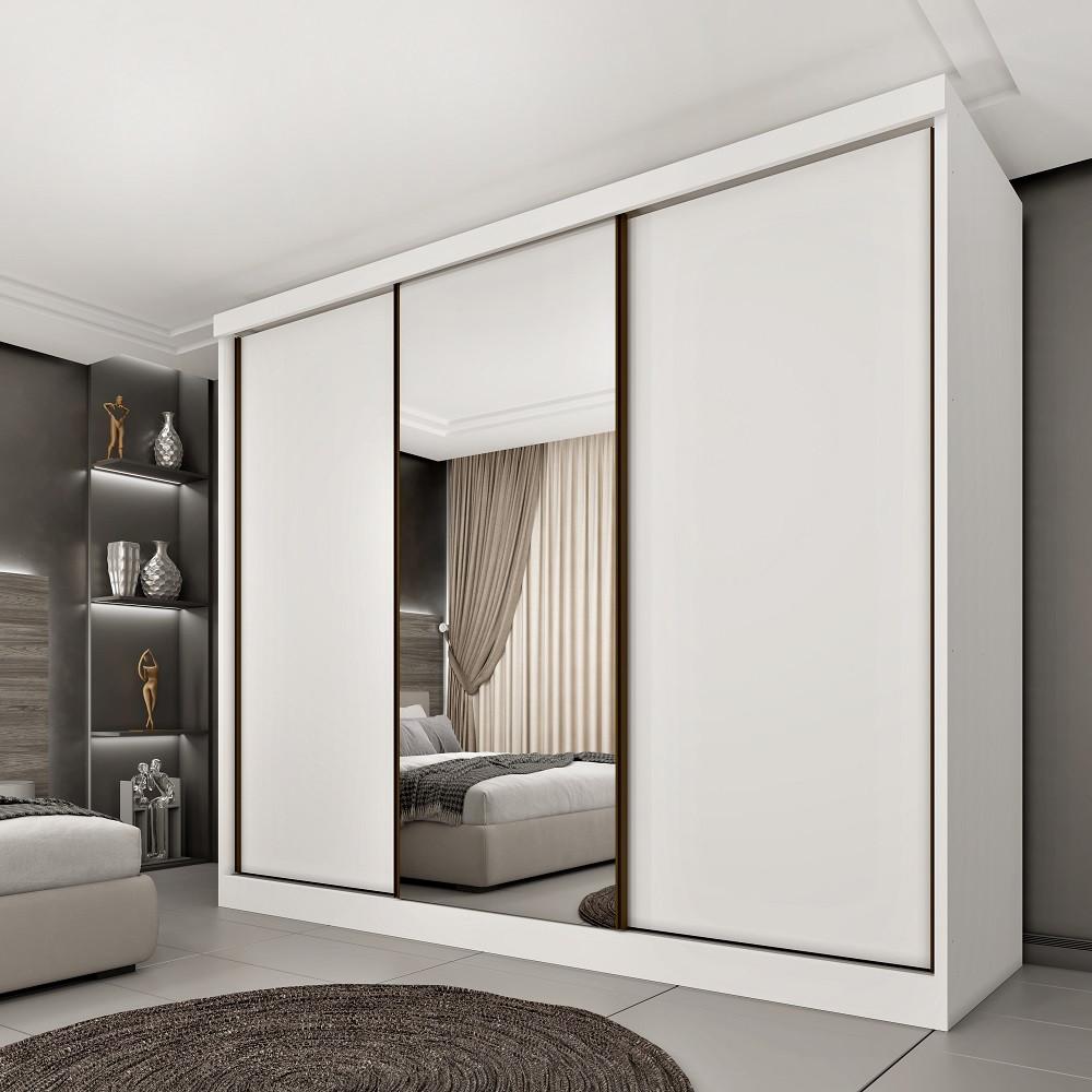 Guarda Roupa Casal com Espelho 3 Portas de Correr Monte Carlo Tcil - 1