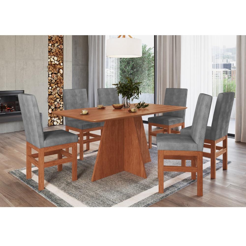 Conjunto Sala de Jantar Mesa 160cm e 6 Cadeiras em Madeira Maciça 147/14 Zamarchi - 1
