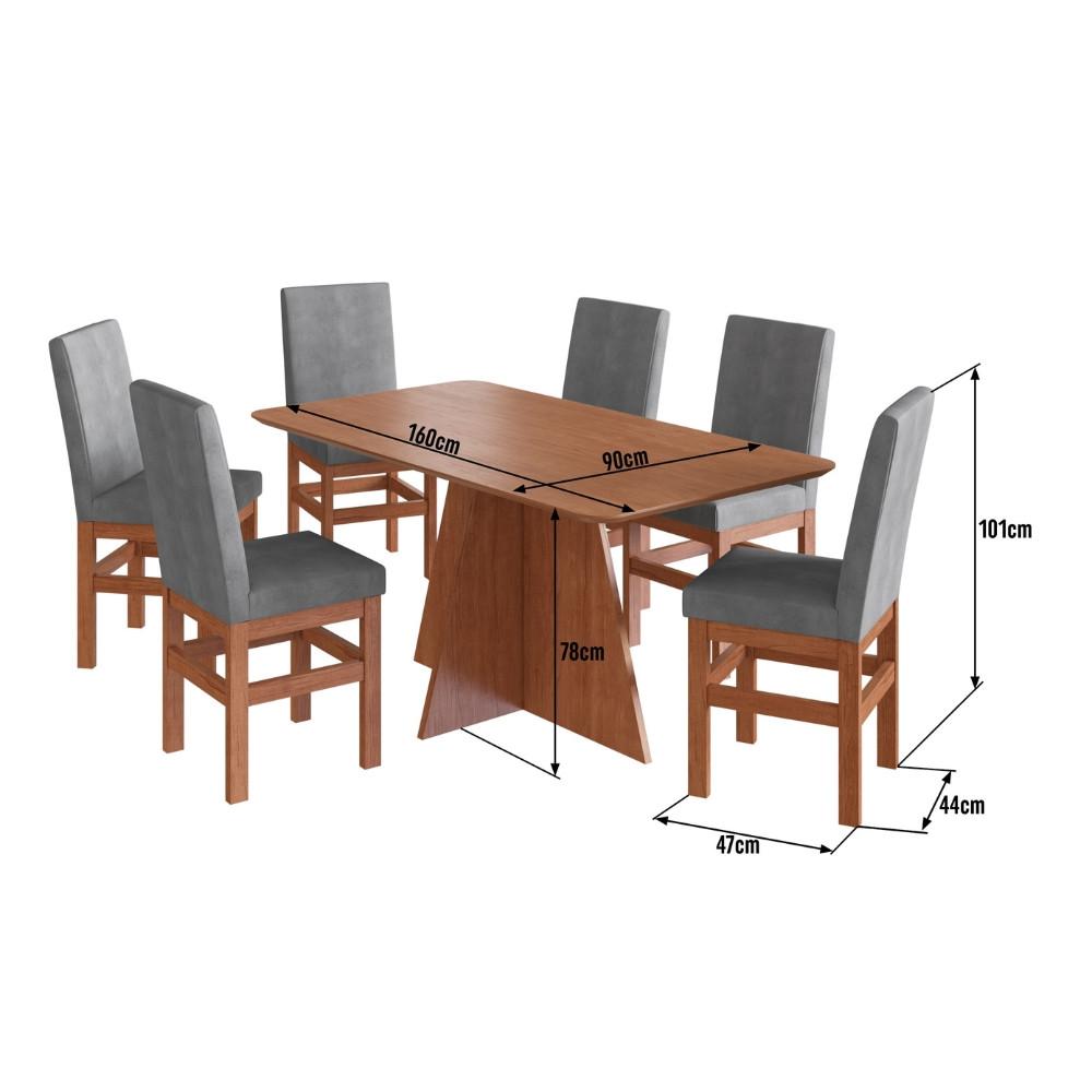 Conjunto Sala de Jantar Mesa 160cm e 6 Cadeiras em Madeira Maciça 147/14 Zamarchi - 3