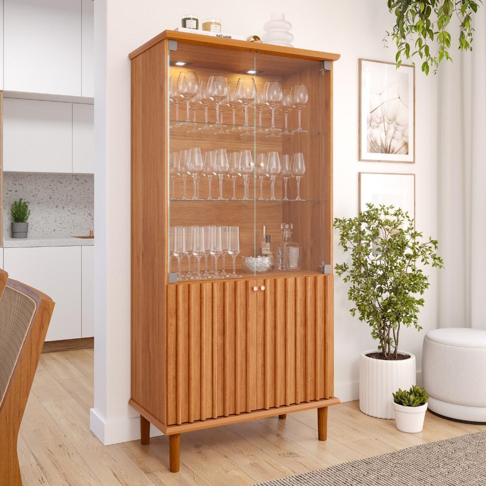 Cristaleira Ripada Com LED e Vidro 4 Portas com Pés de Madeira Luiza Cimol - 1