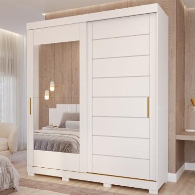 Guarda Roupa Casal Espelho e Pés 2 Portas de Correr 4 Gavetas Flora Panan