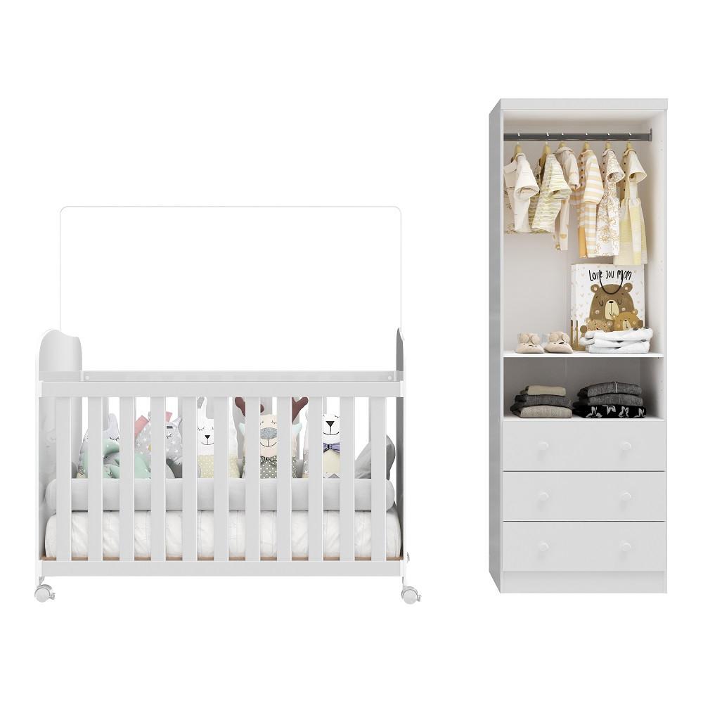 Quarto de Bebê com Guarda Roupa Smim New 2 Portas e Berço Uli MDF Móveis Peroba - 3