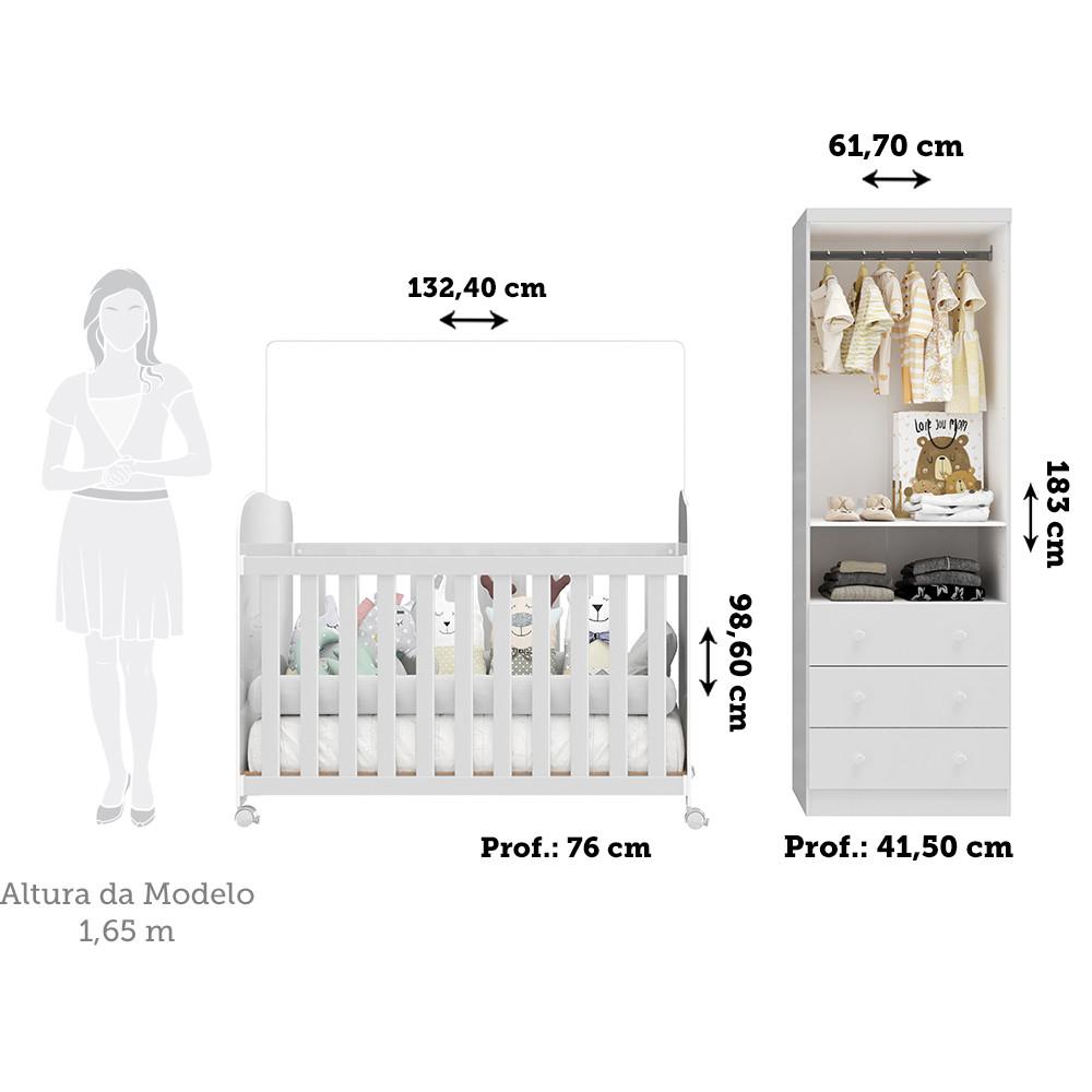 Quarto de Bebê com Guarda Roupa Smim New 2 Portas e Berço Uli MDF Móveis Peroba - 4