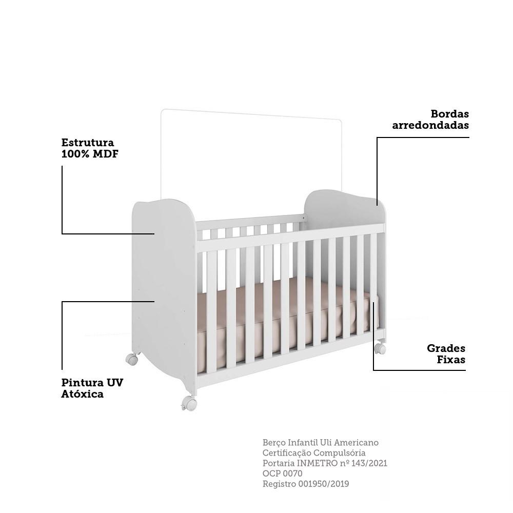 Quarto de Bebê com Guarda Roupa Smim New 2 Portas e Berço Uli MDF Móveis Peroba - 5