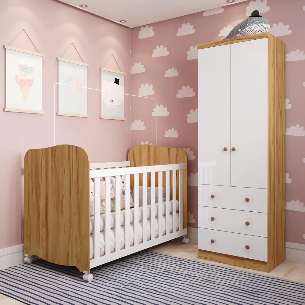 Quarto de Bebê com Guarda Roupa Smim New 2 Portas e Berço Uli MDF Móveis Peroba - 1