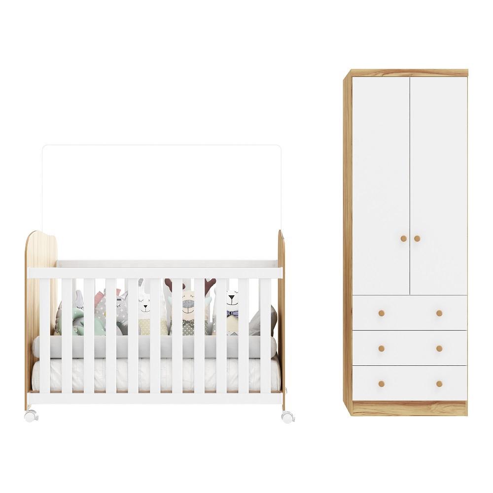 Quarto de Bebê com Guarda Roupa Smim New 2 Portas e Berço Uli MDF Móveis Peroba - 2