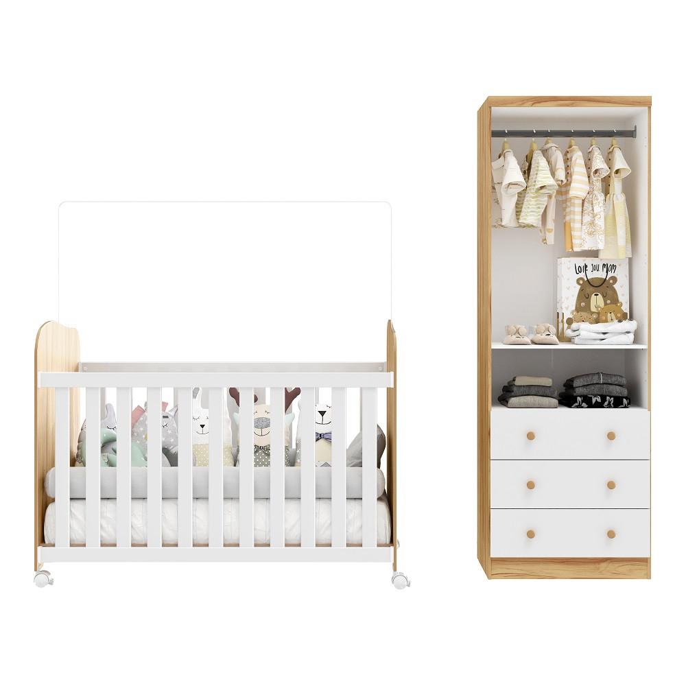 Quarto de Bebê com Guarda Roupa Smim New 2 Portas e Berço Uli MDF Móveis Peroba - 3