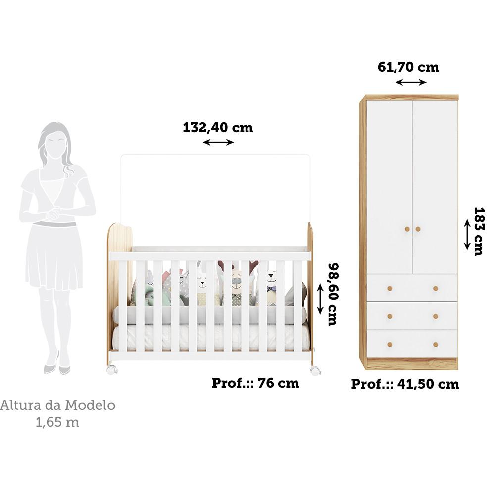 Quarto de Bebê com Guarda Roupa Smim New 2 Portas e Berço Uli MDF Móveis Peroba - 4