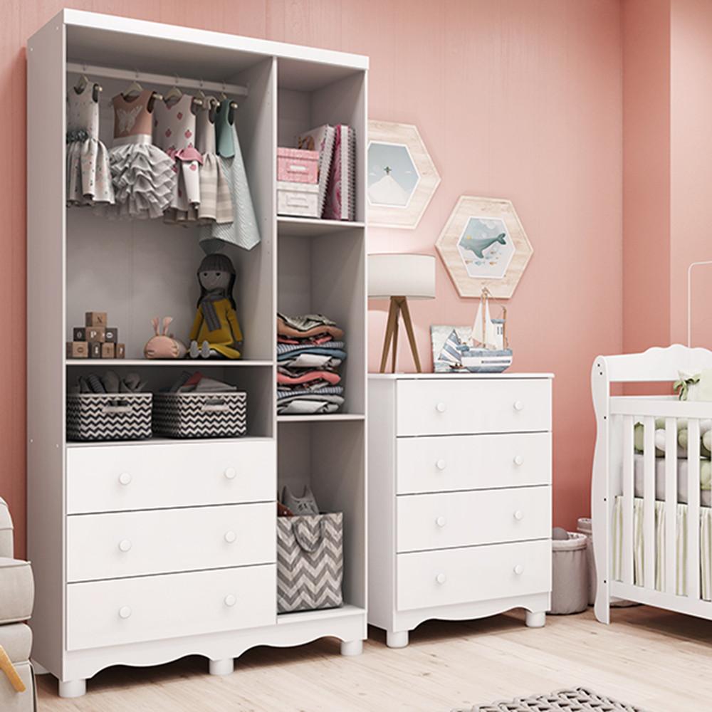 Quarto Infantil com Guarda Roupa Junior New 3 Portas 3 Gavetas e Cômoda 4 Gavetas Junior New MDF Móveis Peroba - 5
