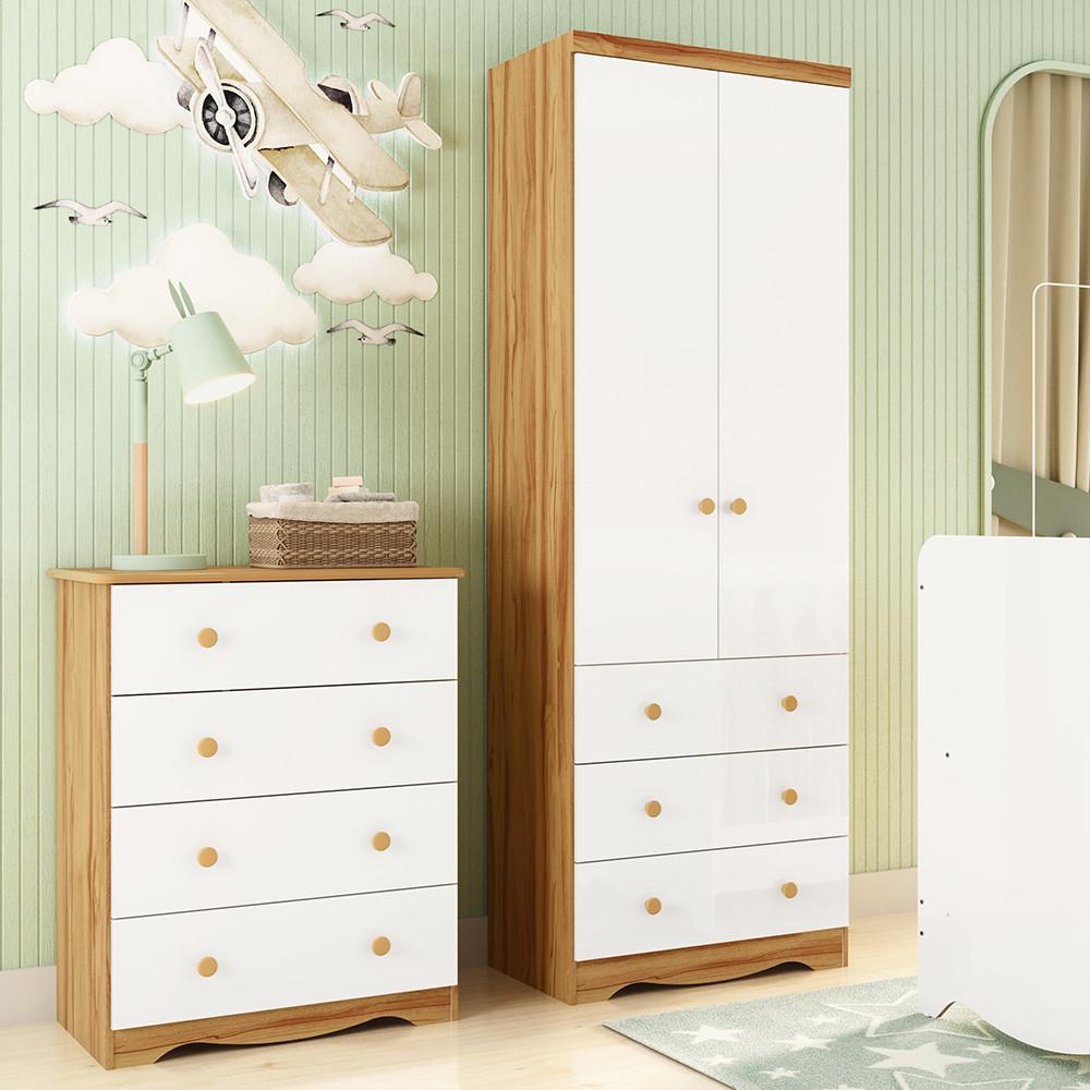 Quarto Infantil com Guarda Roupa Smim New e Cômoda Junior New 100 MDF Móveis Peroba - 1