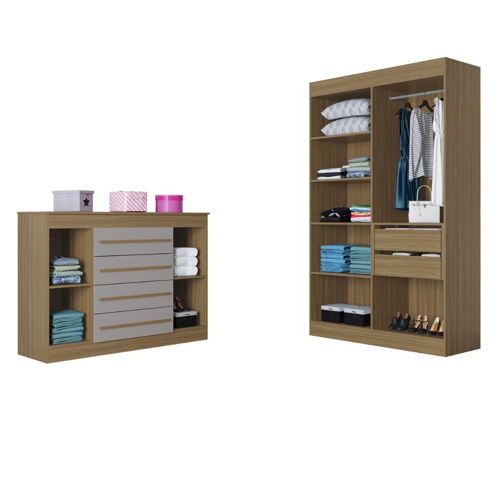 Quarto Infantil Guarda Roupa 4 Portas e Cômoda 4 Gavetas 2 Portas Lucca Poquema - 2