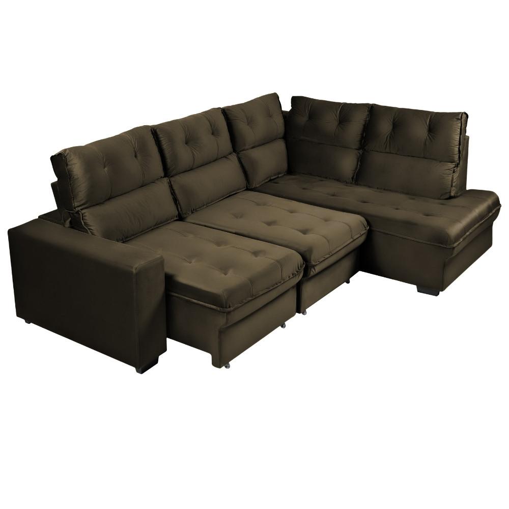 Sofá de Canto 4 Lugares Retrátil Reclinável  255cm Veludo Gabrieli Takei - 3