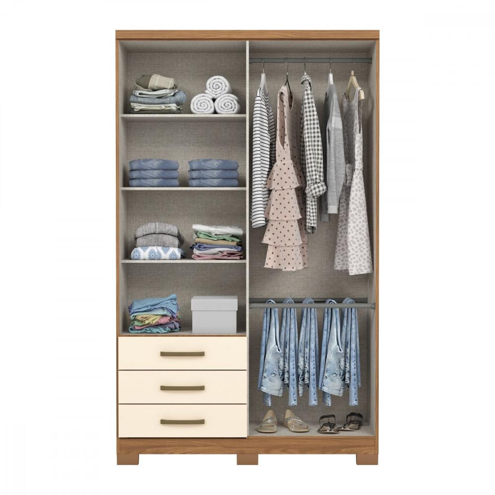 Guarda Roupa Solteiro 4 Portas 3 Gavetas com Pés Caju Henn - 3