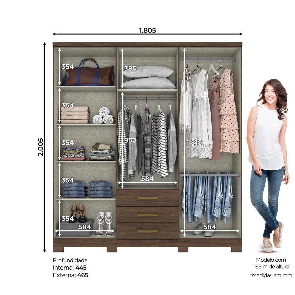 Guarda Roupa Casal 6 Portas 3 Gavetas Pés Caju Henn - 4