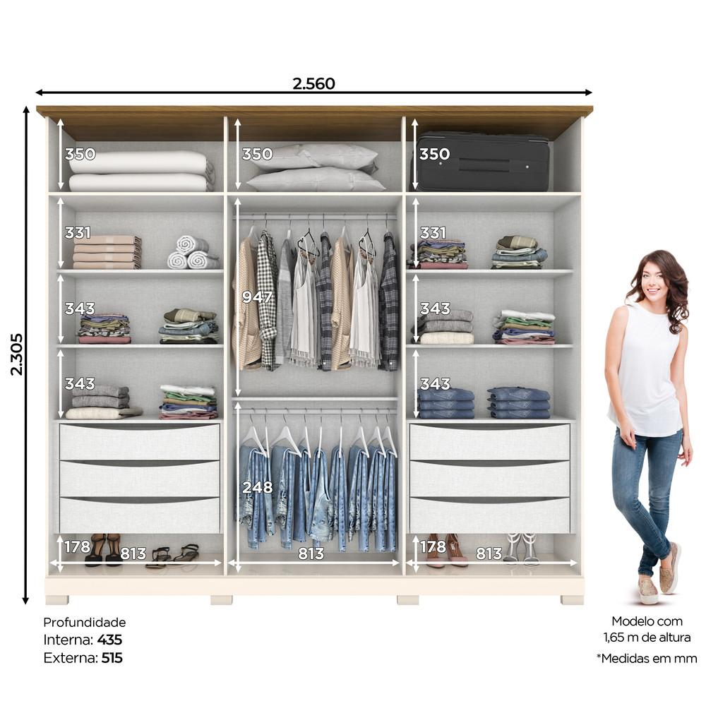 Guarda Roupa Casal Ripado com Espelho 6 Portas com Pés Napoli Henn - 4