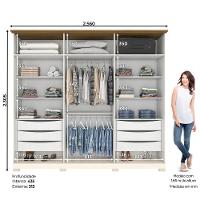 Guarda Roupa Casal Ripado com Espelho 6 Portas com Pés Napoli Henn