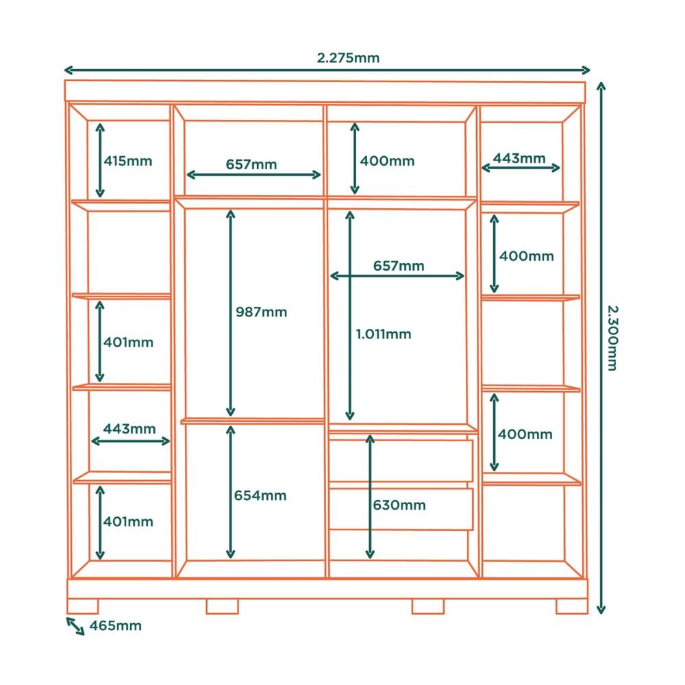 Guarda Roupa Casal com Espelho 6 Portas e Pés Bogotá Visão Móveis - 4