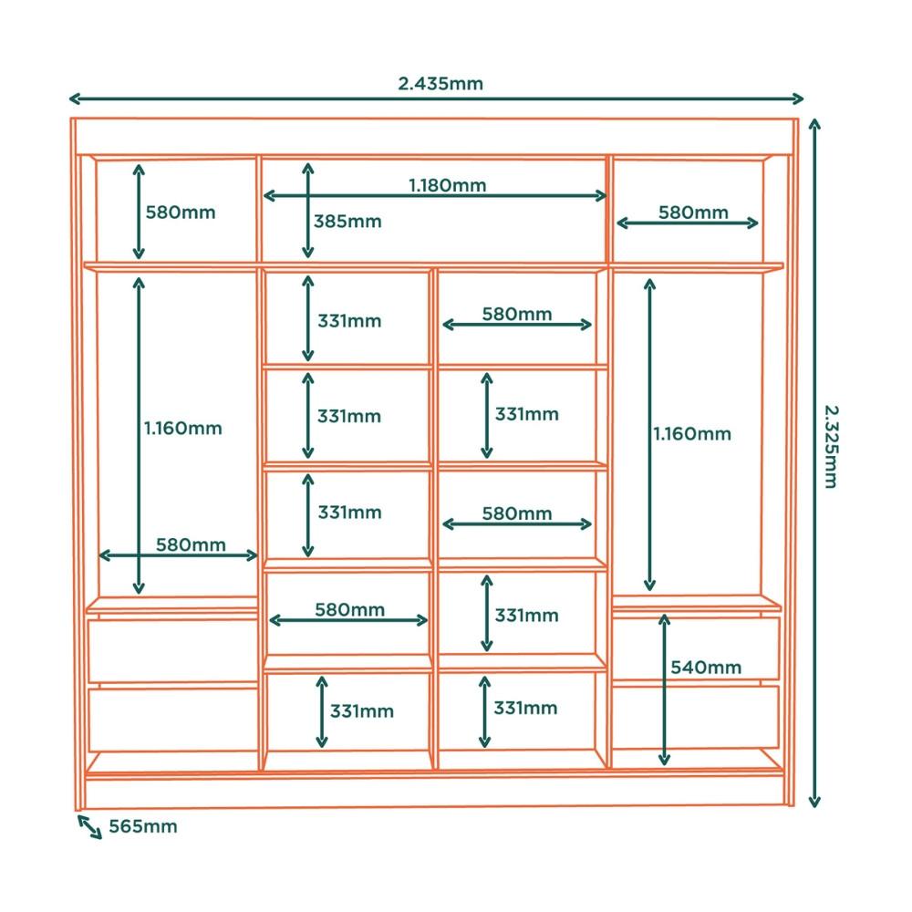 Guarda Roupa Casal Ripado 2 Portas de Correr em MDF Seul Visão Móveis - 4