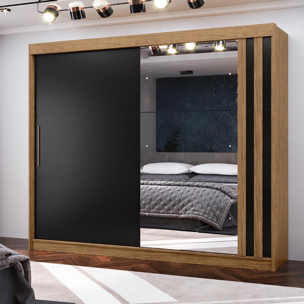 Guarda Roupa Casal Ripado com Espelho 2 Portas de Correr em MDF Seul Visão Móveis - 1