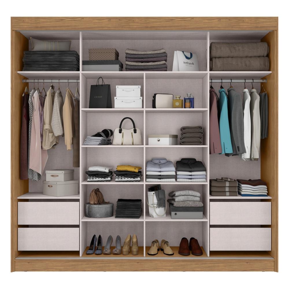 Guarda Roupa Casal Ripado com Espelho 2 Portas de Correr em MDF Seul Visão Móveis - 3