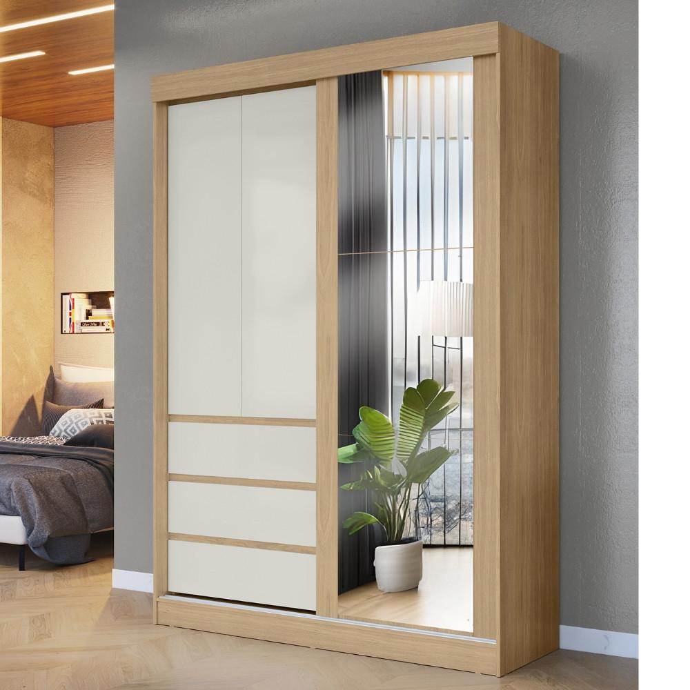 Guarda Roupa Solteiro com Espelho 3 Portas 3 Gavetas em MDF Bagdá Visão Móveis - 1