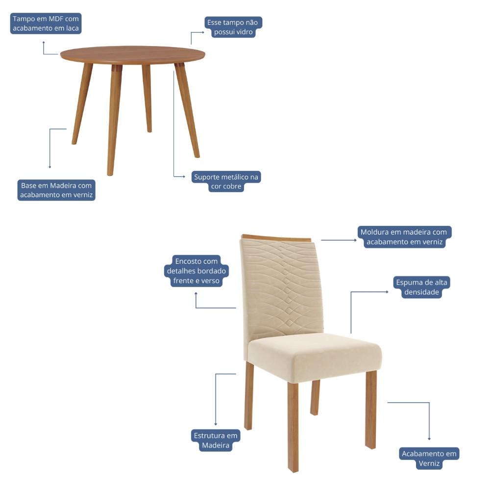 Conjunto Sala de Jantar Mesa Dani com 4 Cadeira em MDF Clarice Cimol - 3