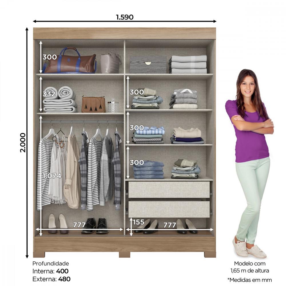 Guarda Roupa Solteiro Flex 2 Portas de Correr B353 Henn - 4