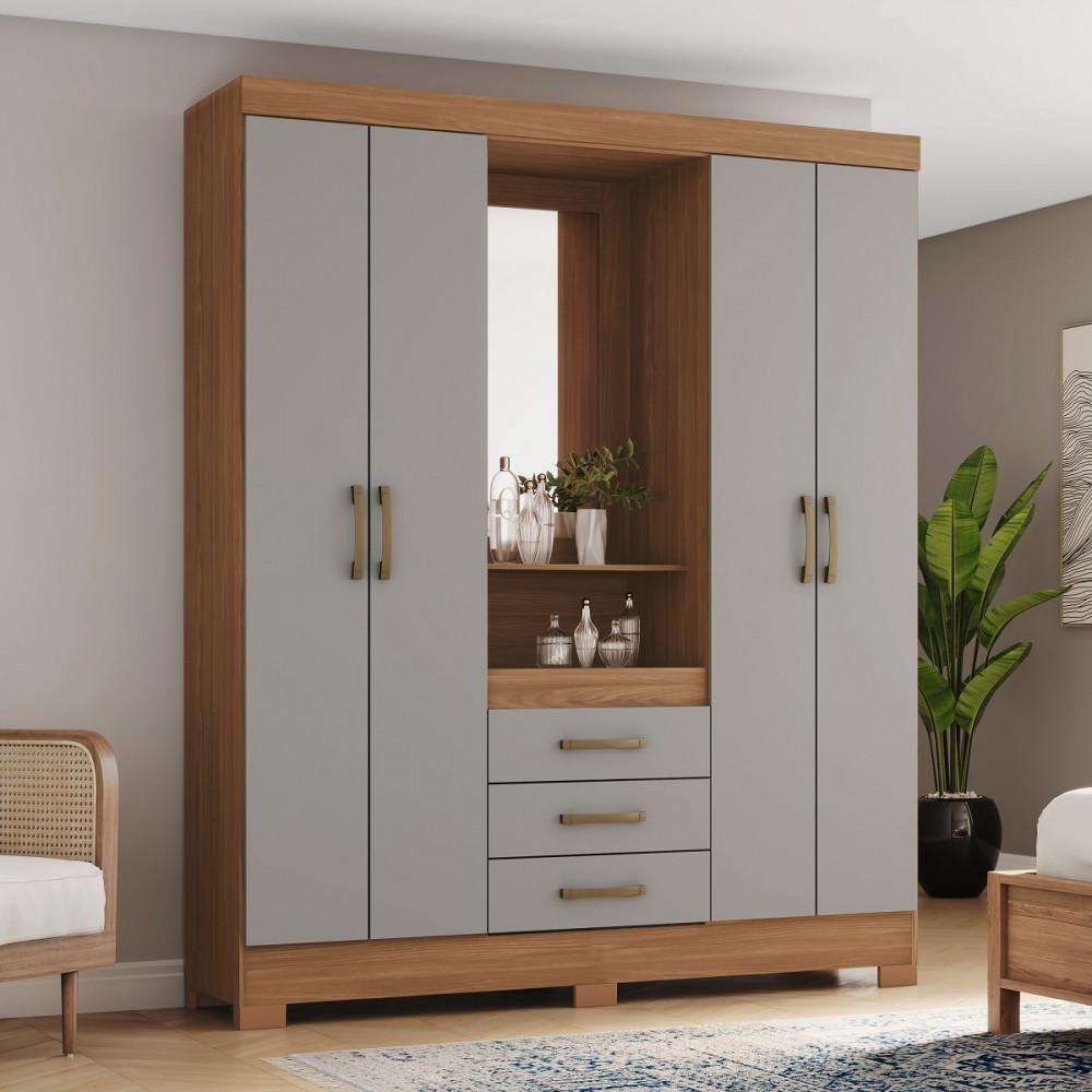 Guarda-Roupa Casal com Espelho B24 4 Portas e 3 Gavetas Henn - 1