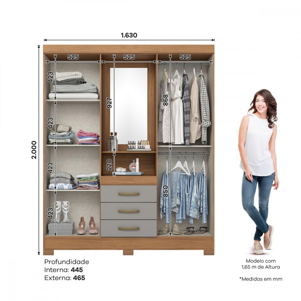 Guarda-Roupa Casal com Espelho B24 4 Portas e 3 Gavetas Henn - 3