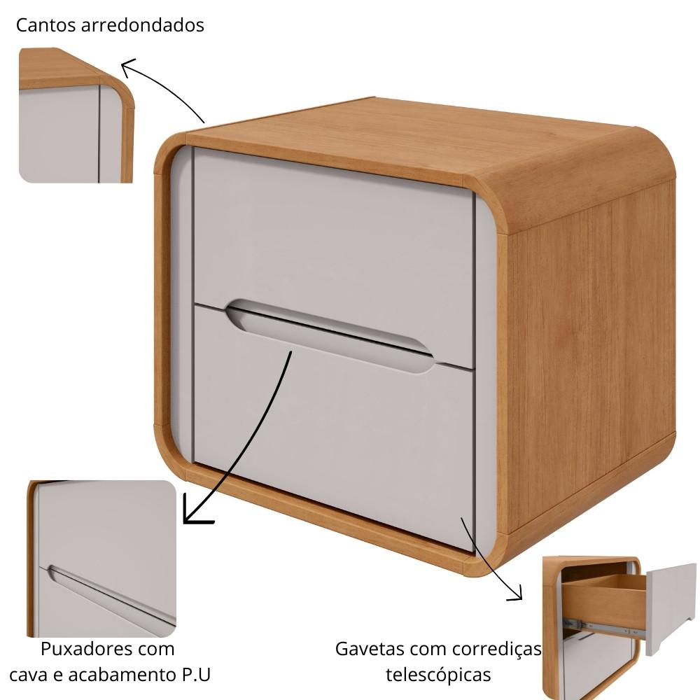 Mesa de Cabeceira 2 Gavetas MDF Loop Lopas - 3