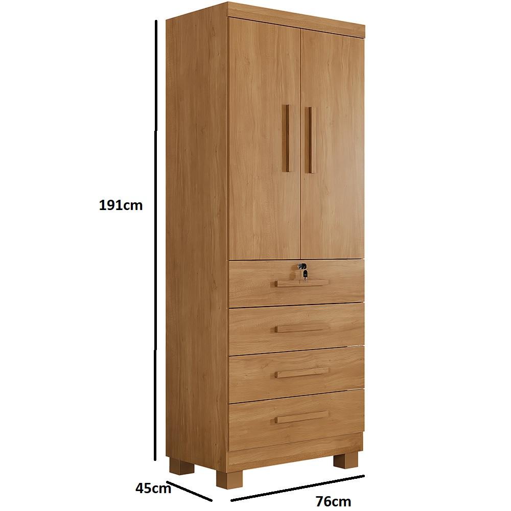 Guarda Roupa Solteiro 2 Portas 4 Gavetas com Pés New Maia Benetil - 4