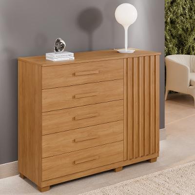 Cômoda Ripada 5 Gavetas 1 Porta com Pés Paris Benetil