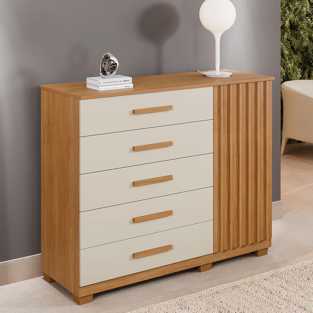 Cômoda Ripada 5 Gavetas 1 Porta com Pés Paris Benetil - 1