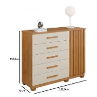 Cômoda Ripada 5 Gavetas 1 Porta com Pés Paris Benetil