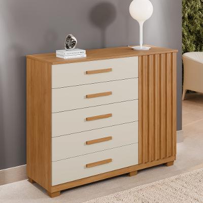 Cômoda Ripada 5 Gavetas 1 Porta com Pés Paris Benetil