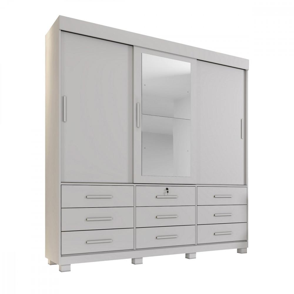 Guarda Roupa Casal com Espelho 3 Portas de Correr 9 Gavetas com Pés Londres Benetil - 2