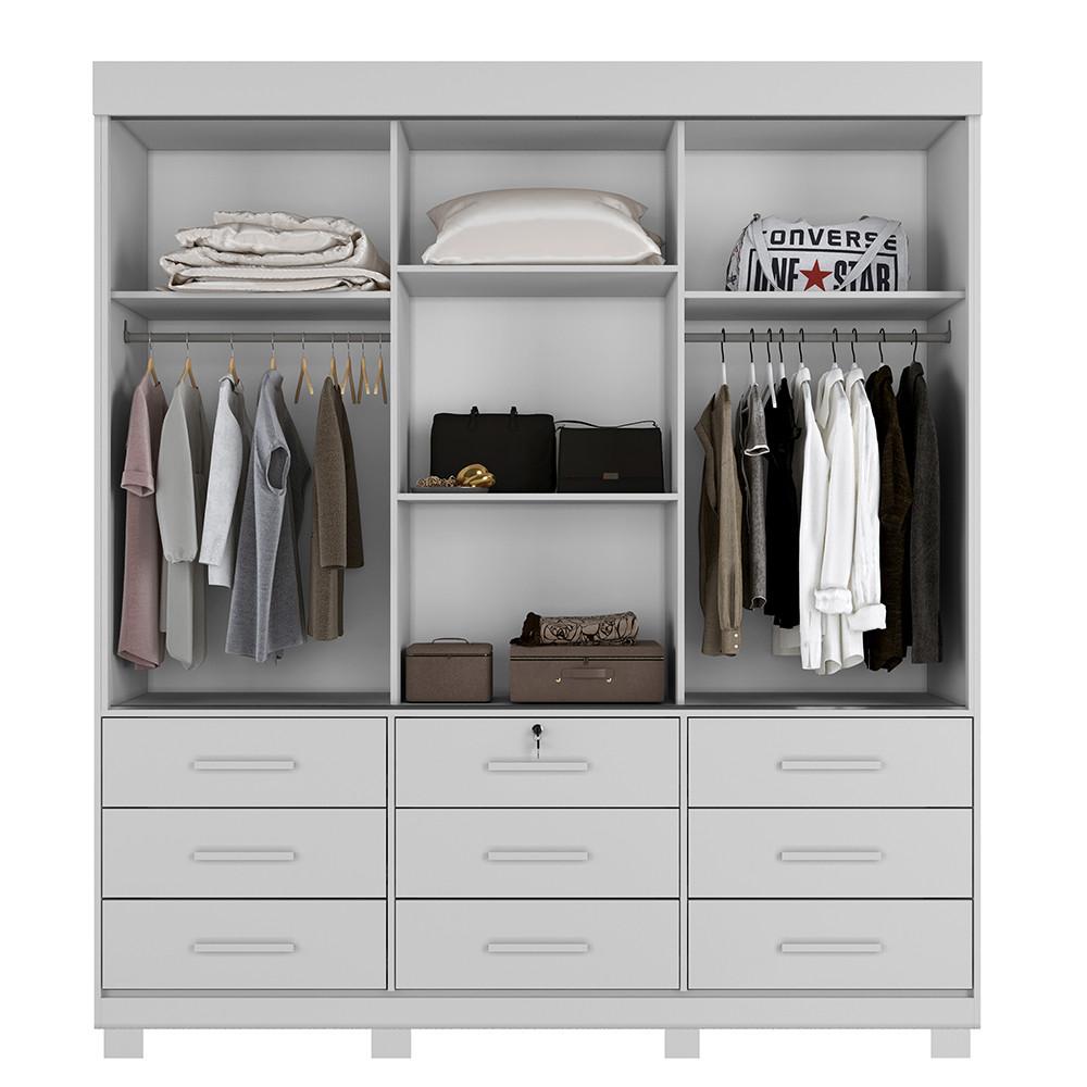 Guarda Roupa Casal com Espelho 3 Portas de Correr 9 Gavetas com Pés Londres Benetil - 3