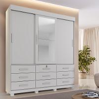 Guarda Roupa Casal com Espelho 3 Portas de Correr 9 Gavetas com Pés Londres Benetil - 1