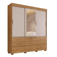 Guarda Roupa Casal com Espelho 3 Portas de Correr 9 Gavetas com Pés Londres Benetil - 2