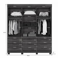 Guarda Roupa Casal com Espelho 3 Portas de Correr 9 Gavetas com Pés Londres Benetil - 4