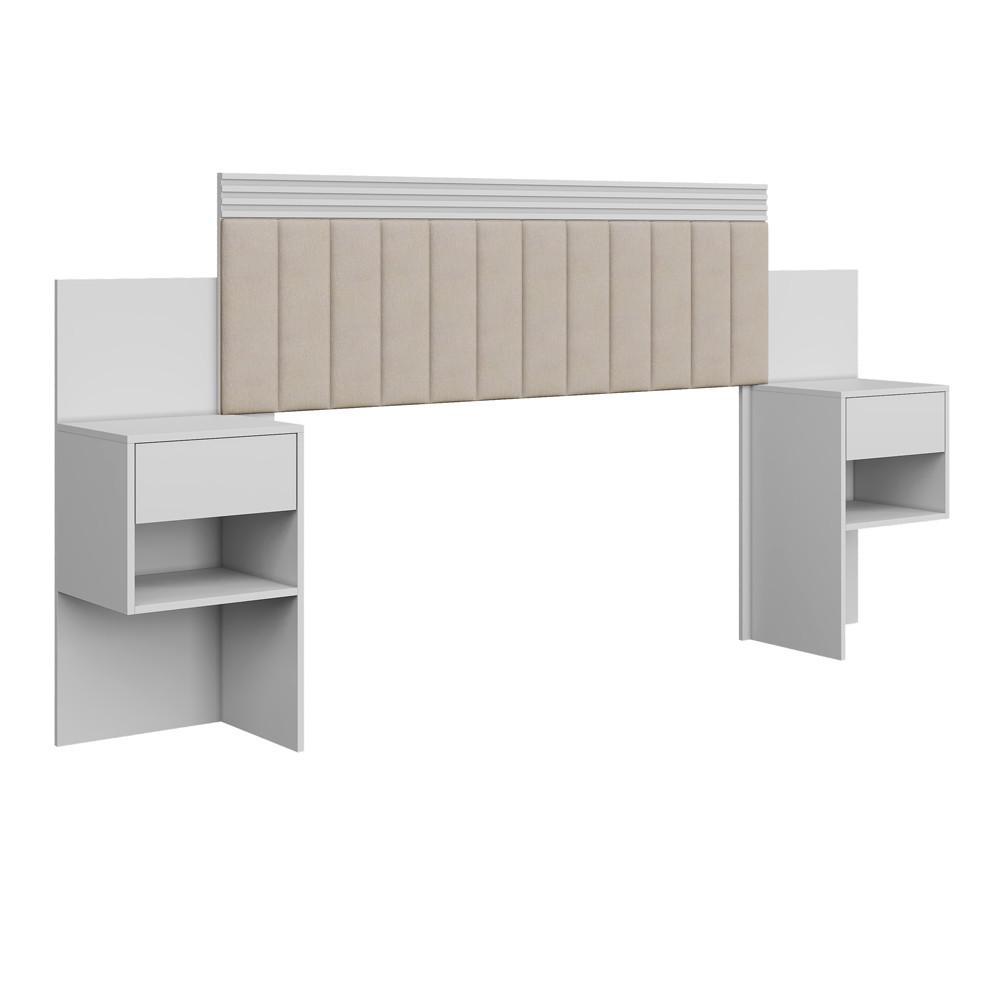 Cabeceira Estofada Extensível com 2 Mesas de Cabeceira Linho Master Benetil - 2