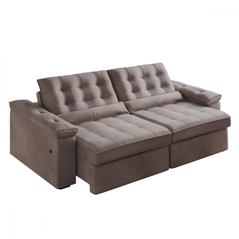 Sofá 4 Lugares Retrátil Reclinável 252cm USB Veludo Ilheus Bexs Estofados - 2