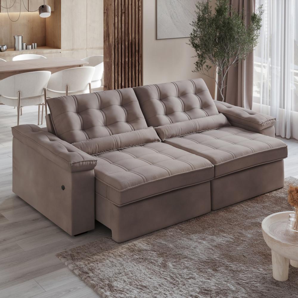 Sofá 4 Lugares Retrátil Reclinável 252cm USB Veludo Ilheus Bexs Estofados - 6