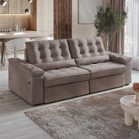 Sofá 4 Lugares Retrátil Reclinável 252cm USB Veludo Ilheus Bexs Estofados - 1