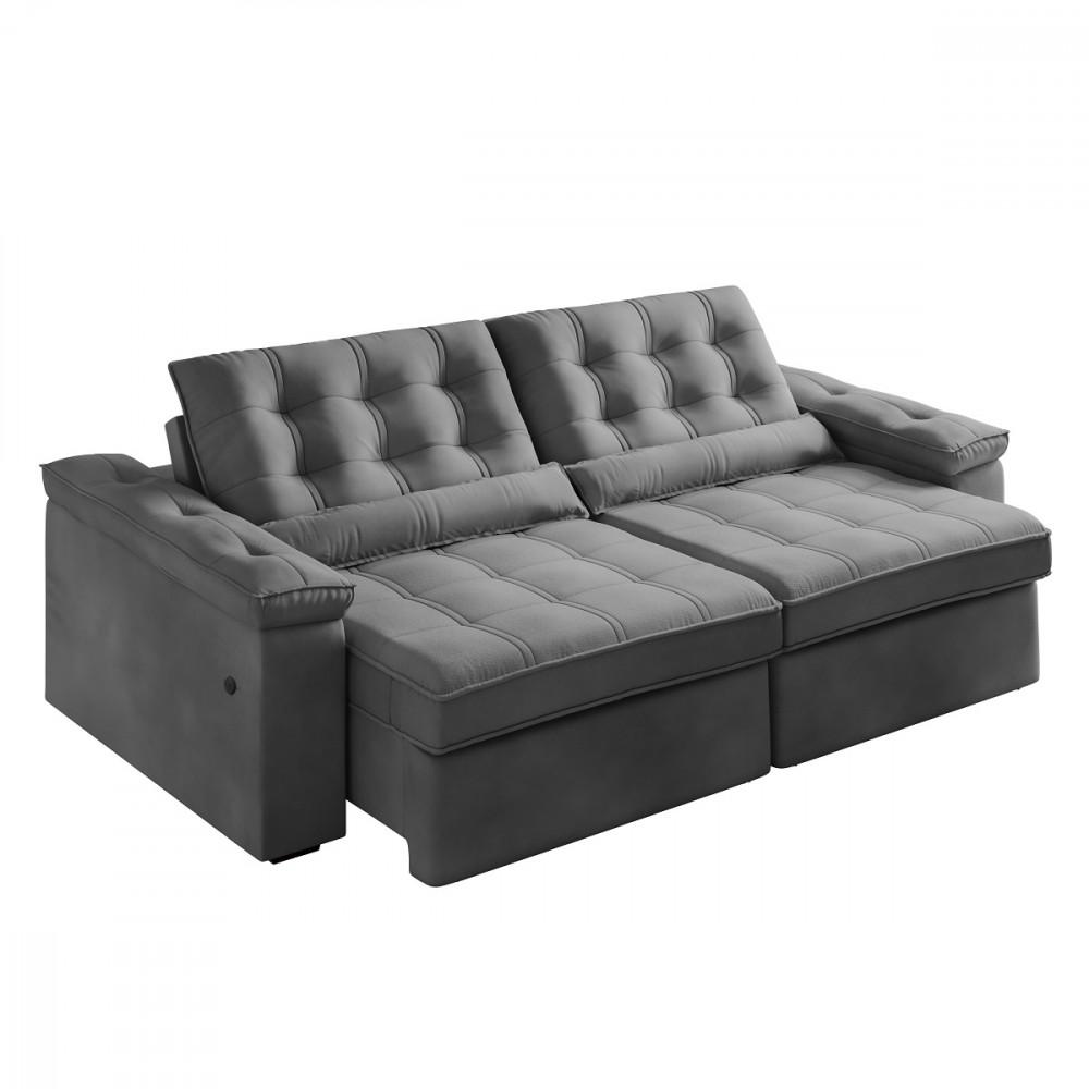 Sofá 4 Lugares Retrátil Reclinável 252cm USB Veludo Ilheus Bexs Estofados - 3
