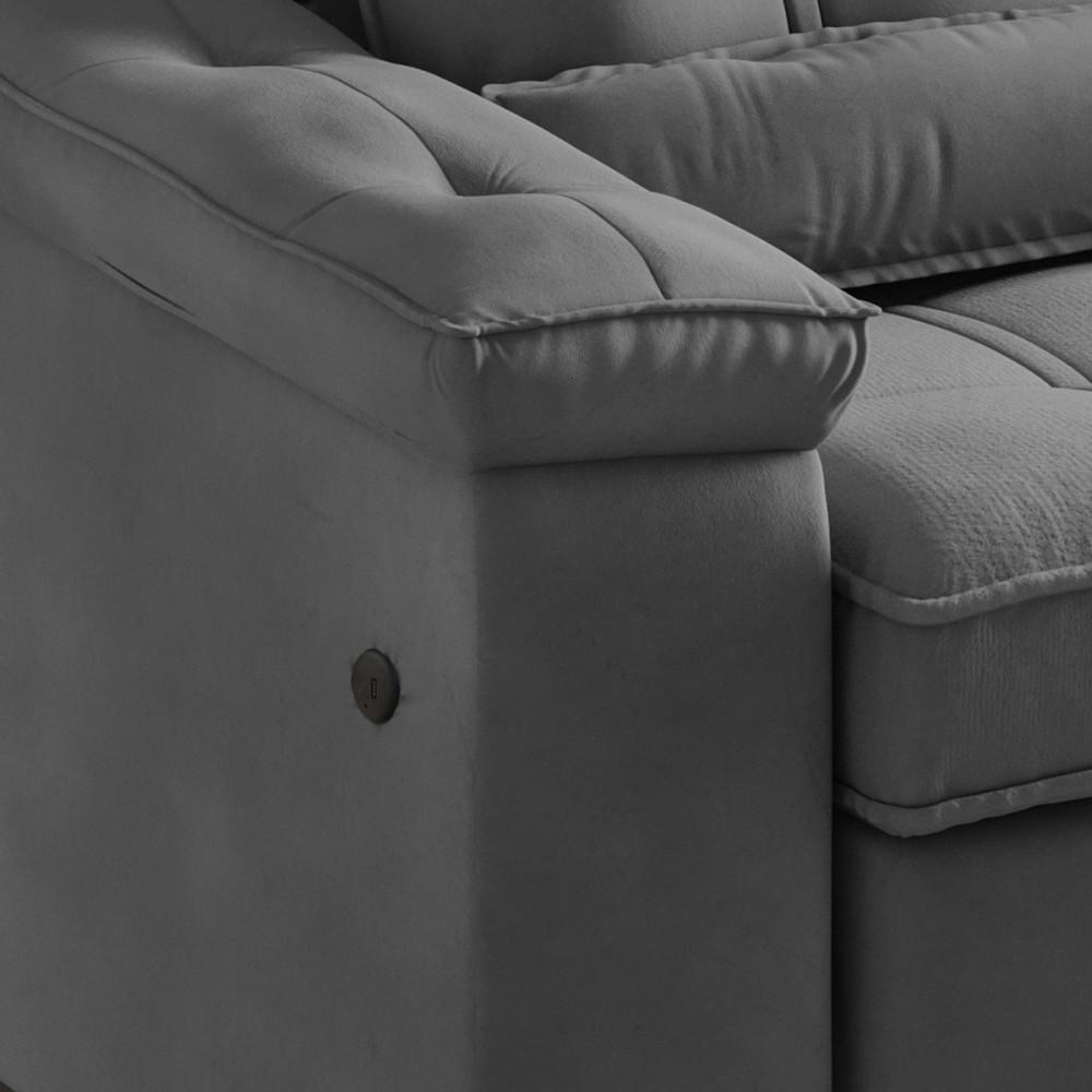 Sofá 4 Lugares Retrátil Reclinável 252cm USB Veludo Ilheus Bexs Estofados - 5
