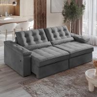 Sofá 4 Lugares Retrátil Reclinável 252cm USB Veludo Ilheus Bexs Estofados - 6