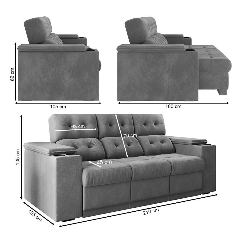 Sofá 3 Lugares Retrátil 210cm Suede Frankfurt Flash Estofados - 4